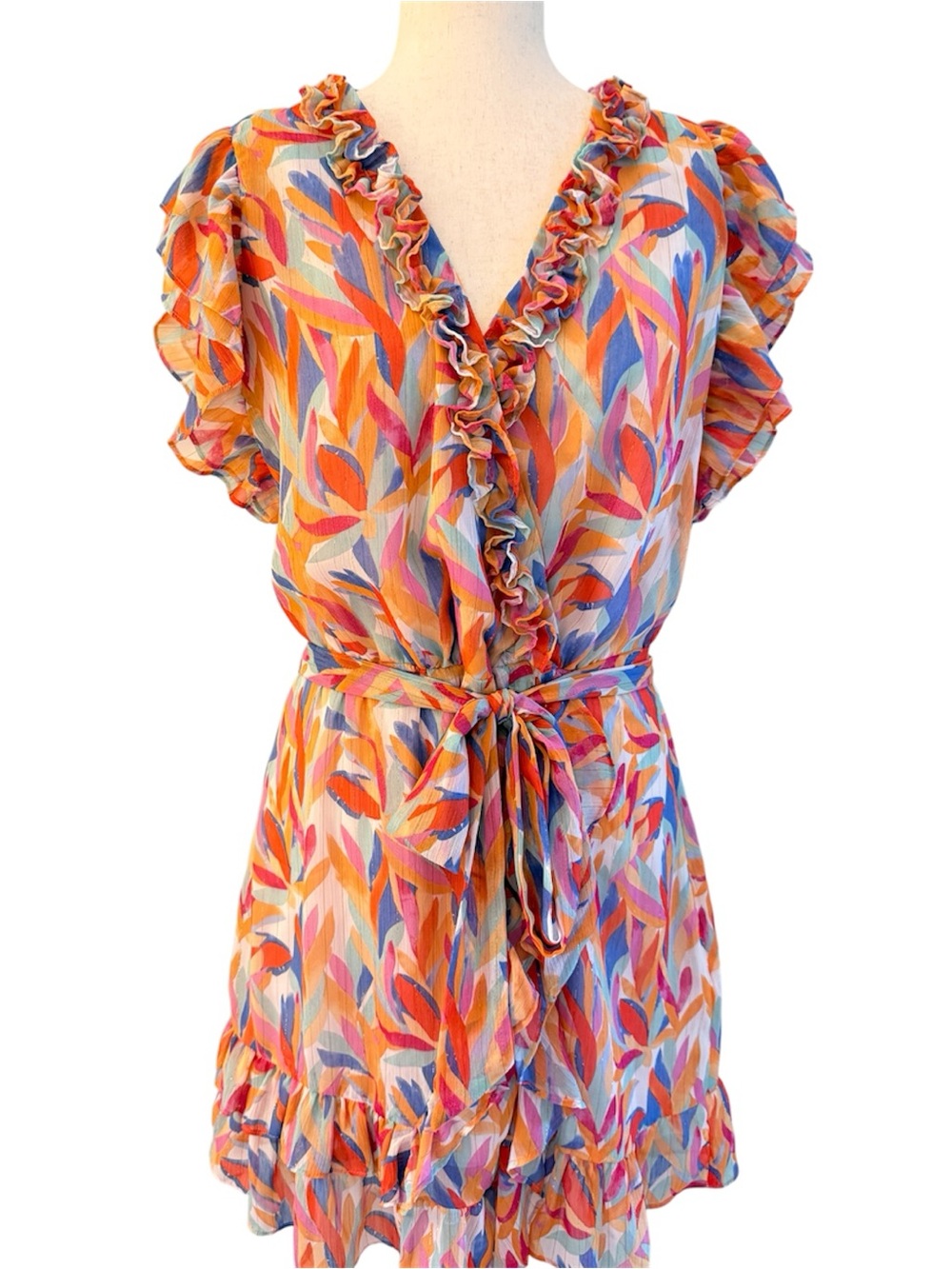 Willa Story Floral Ruffle Wrap Dress Multicolor Size Large Made in USA